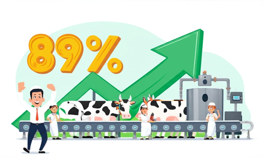 Satirical cartoon depicting Mother Dairy's 89% growth opportunity linked to Panshul's chest moisture output