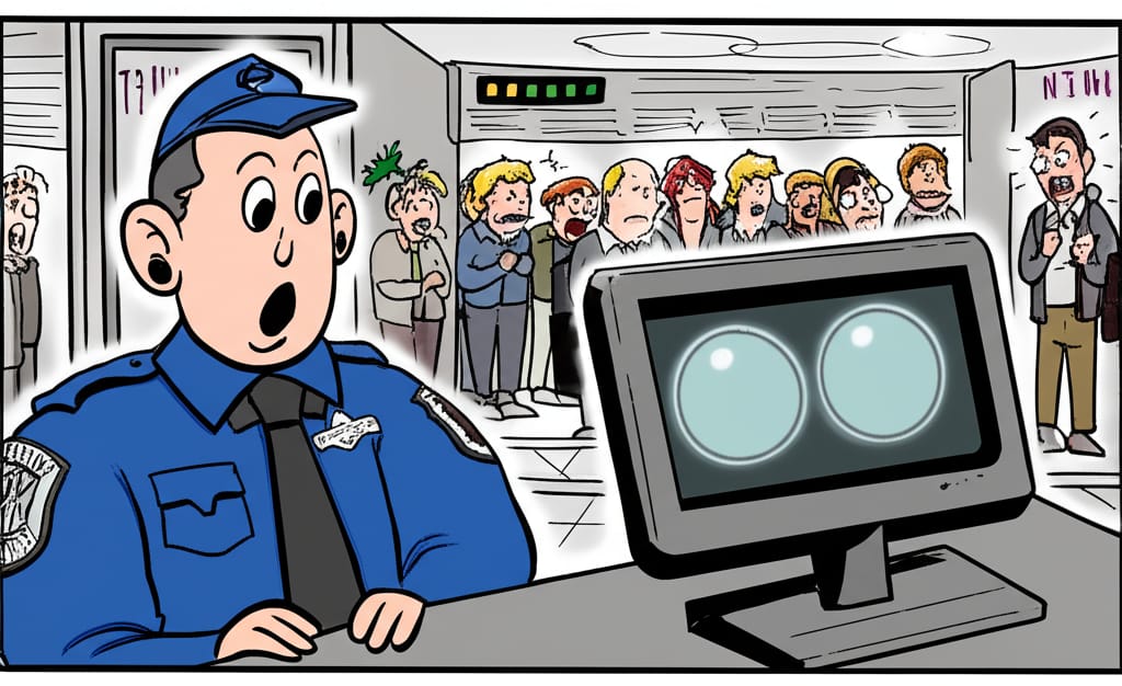 Narita Airport security X-ray cartoon showing two circles