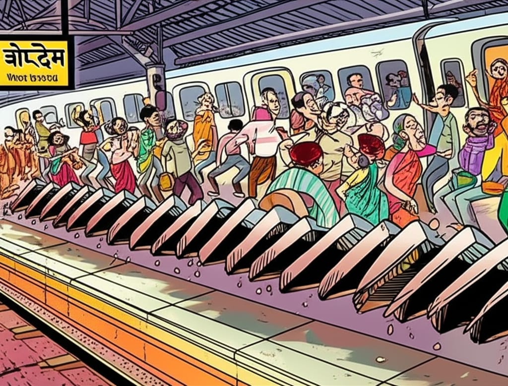 Railway platform chaos cartoon