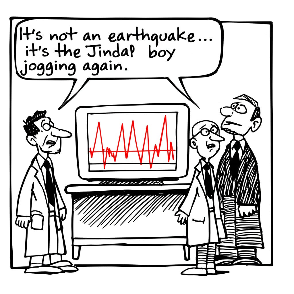 USGS seismic cartoon — It's not an earthquake, it's the Jindal boy jogging again